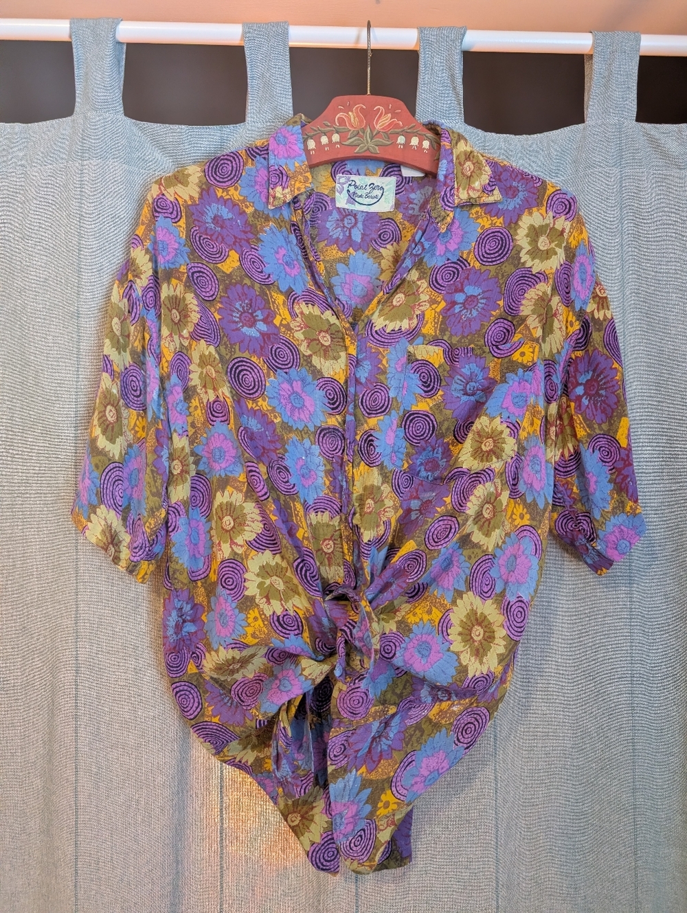 Purple Floral Tie-Front Women's Button Shirt - Vintage